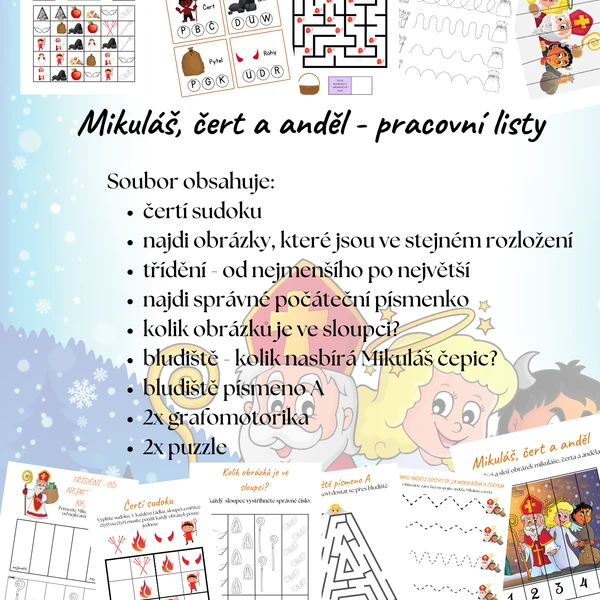 Mikuláš, čert a anděl - pracovní listy