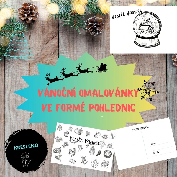 Vánoční pohlednice s omalovánkami