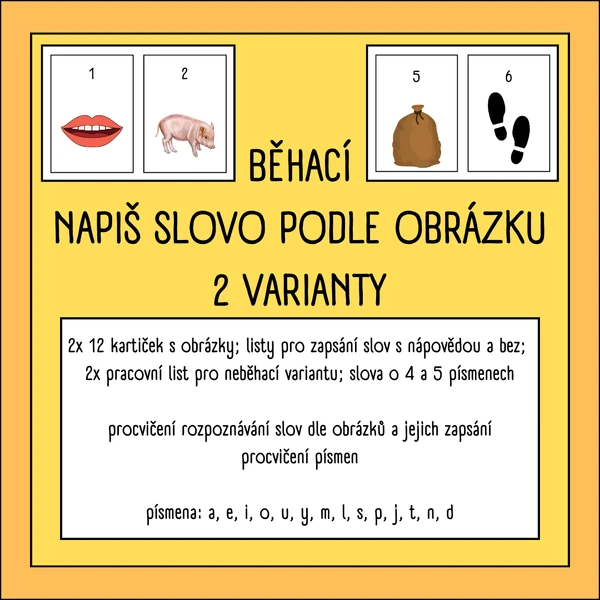 Běhací - napiš slovo podle obrázku - 2 varianty