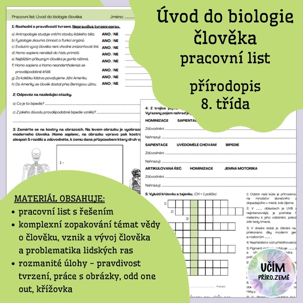 Pracovní list - úvod do biologie člověka