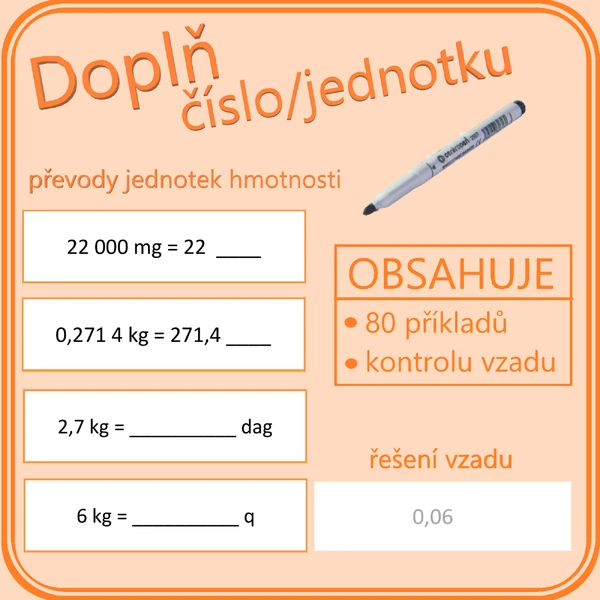 Doplň číslo/jednotku - jednotky hmotnosti