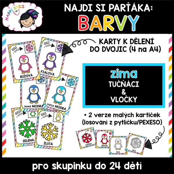 Najdi si parťáka - BARVY (ZIMA) - kartičky pro utvoření dvojic a pexeso