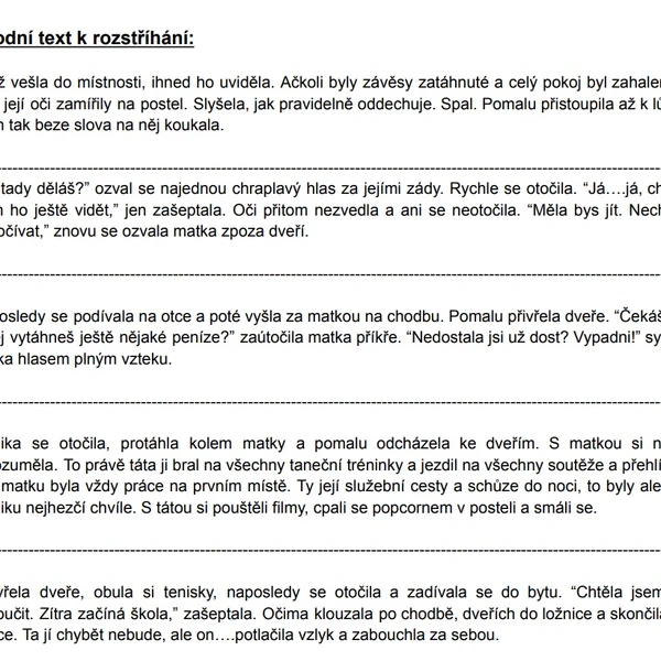 Práce s textem - příběh Monika (čtenářská lekce)