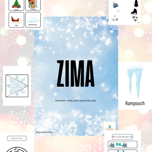 Zima - demonstrační obrázky, pexeso, pracovní listy, puzzle