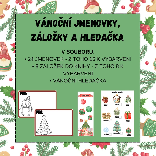 Vánoční jmenovky, záložky a hledačka