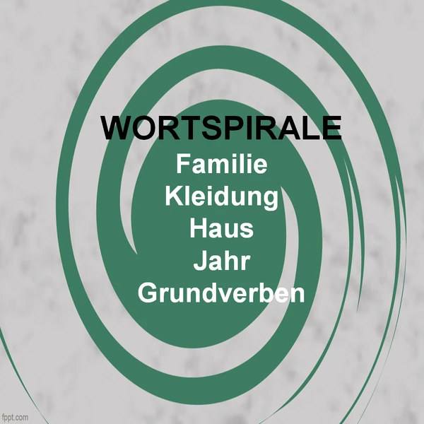 Wortspirale - Familie, Grundverben, Haus, Kleidung, Jahr