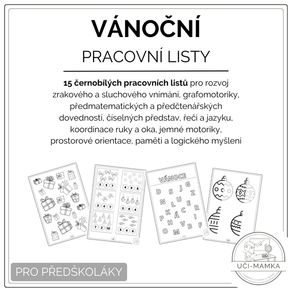 Vánoční pracovní listy pro předškoláky