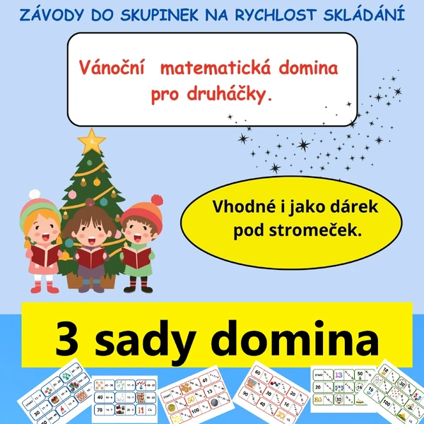 VÁNOČNÍ MATEMATICKÁ DOMINA - 3 sady