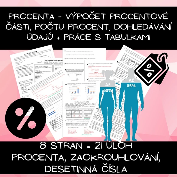 Procenta - výpočet procentové části, počtu procent, dohledávání údajů, grafy