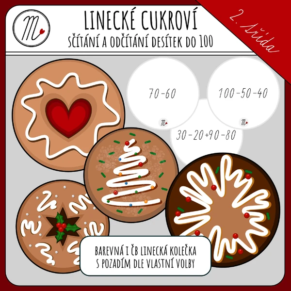 Linecké cukroví - sčítání a odčítání desítek do 100