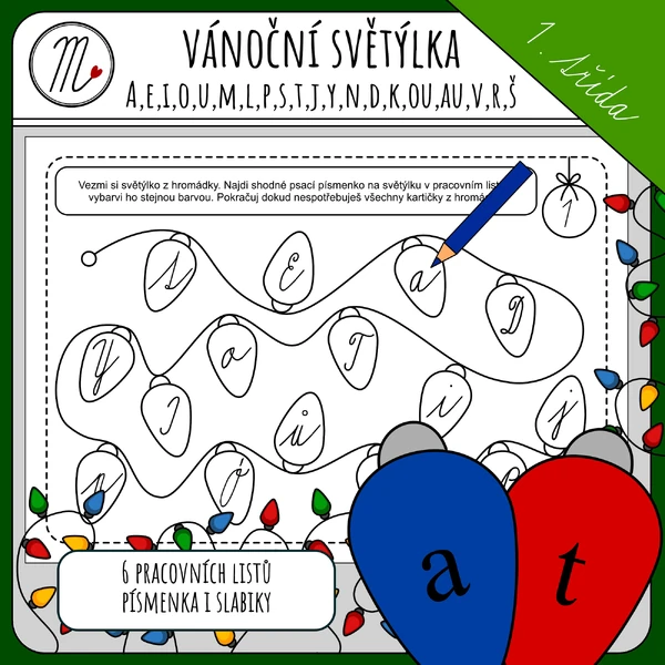 Vánoční světýlka - a, e, i, o, u, m, l, p, s, t, j, y, n, d, k, ou, au, v, r, š