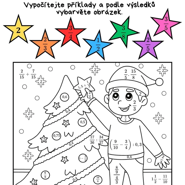 Vánoční omalovánka se zlomky