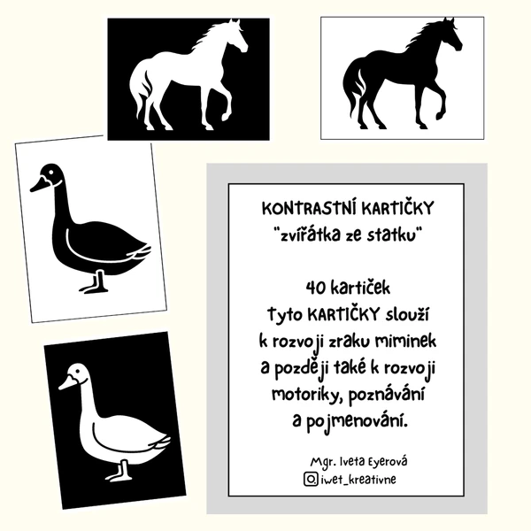 Kontrastní kartičky pro miminko (zvířatka ze statku)