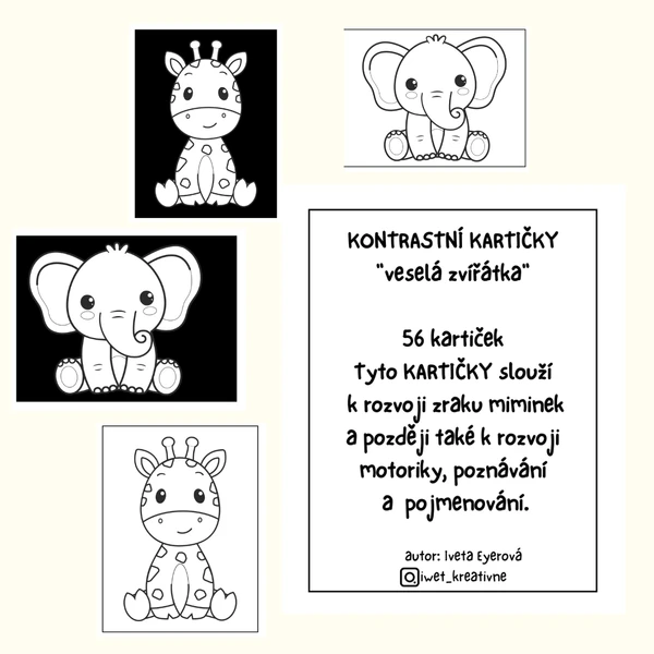 Kontrastní kartičky pro miminka (veselá zvířátka)