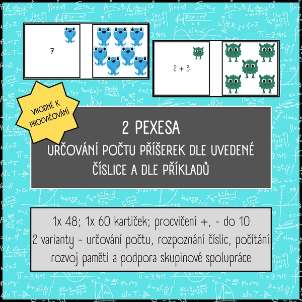 2 pexesa s příšerkami pro určování počtu dle číslic a dle příkladů