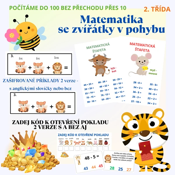 Matematika se zvířátky v pohybu (2. třída, počítáme do 100 bez přechodu přes 10)