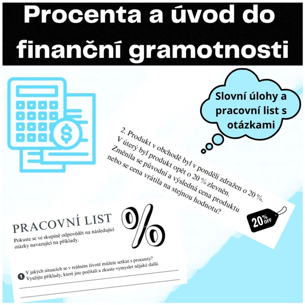 Procenta a úvod do finanční gramotnosti - slovní úlohy a pracovní list