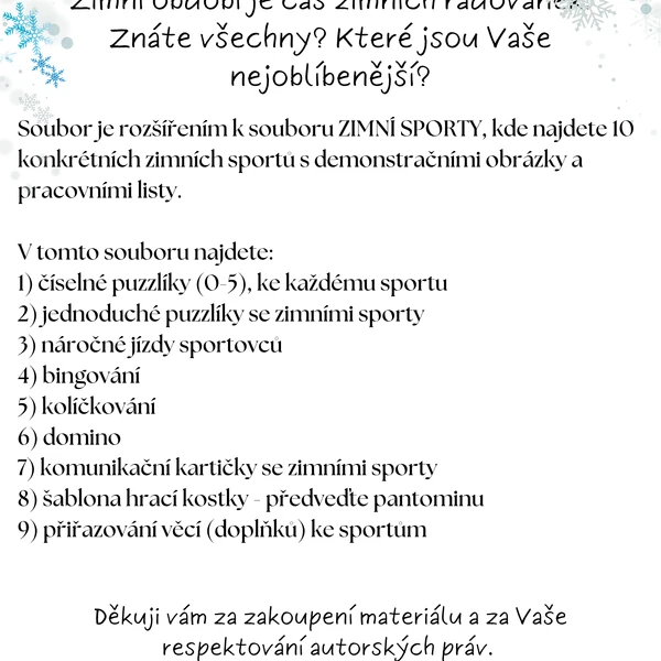 ZIMNÍ SPORTY ROZŠIŘUJÍCÍ SOUBOR S AKTIVITAMI
