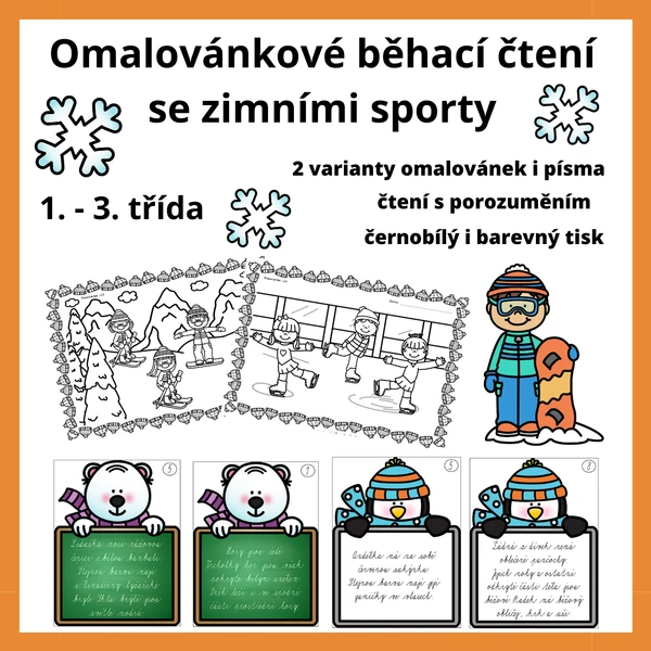 Omalovánkové běhací čtení se zimními sporty