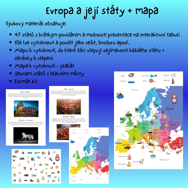 Evropa a její státy + mapa - A3