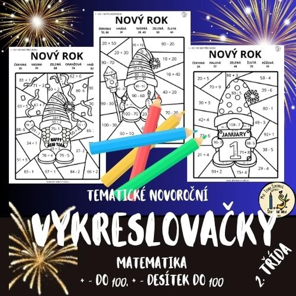 Tematické novoroční vykreslovačky do matematiky pro 2. třídu