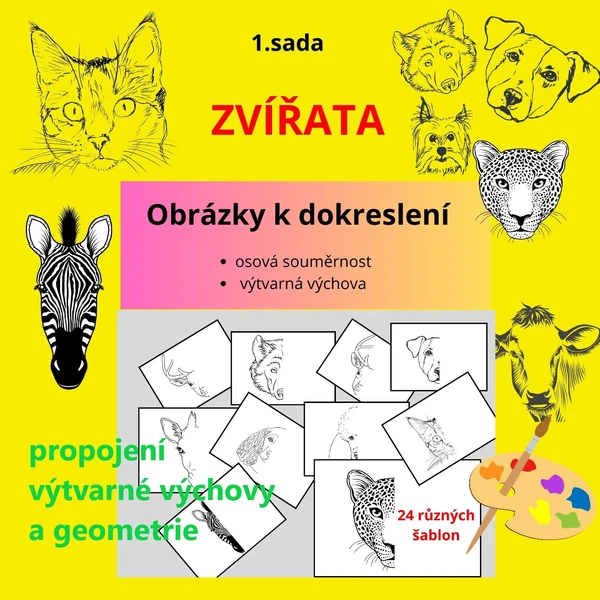 OBRÁZKY K DOKRESLENÍ - OSOVÁ SOUMĚRNOST - 1.sada - ZVÍŘATA