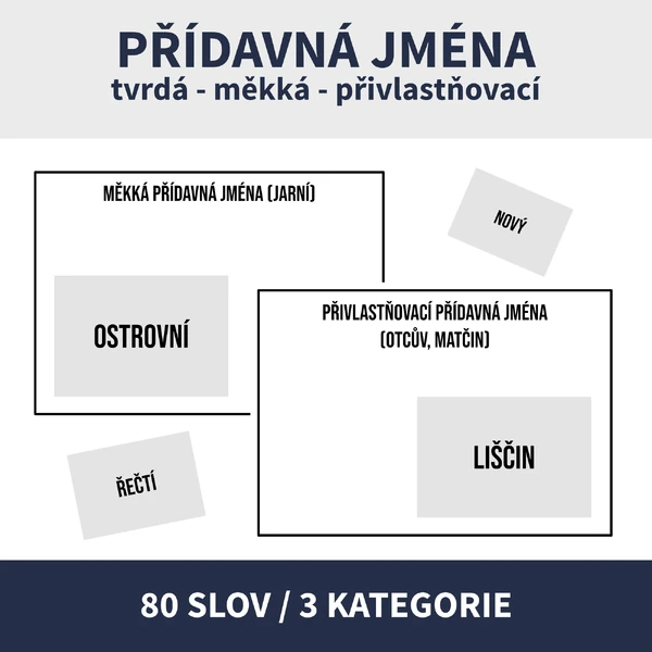 DRUHY PŘÍDAVNÝCH JMEN (kartičková procvičovací hra)