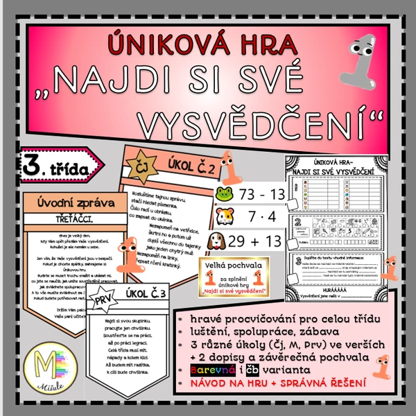 NAJDI SI SVÉ VYSVĚDČENÍ- úniková hra pro 3. třídu