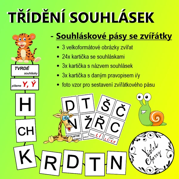 Třídění souhlásek - Souhláskové pásy se zvířátky
