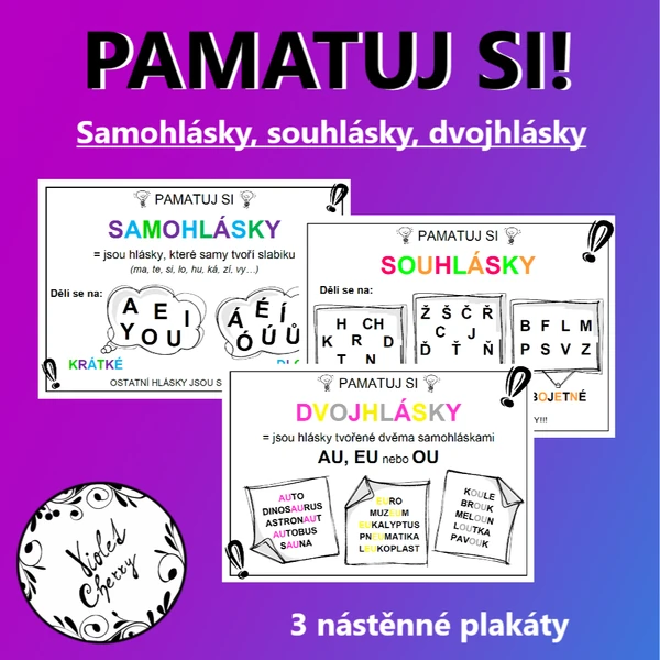 Pamatuj si - souhlásky, samohlásky, dvojhlásky