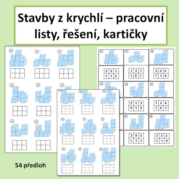 Stavby z krychlí - pracovní listy, kartičky, kontrolní klíč