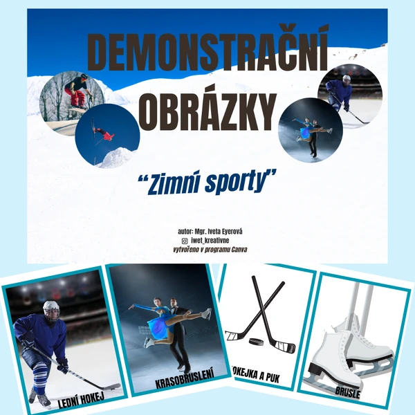 Zimní sporty a jejich vybavení - demonstrační obrázky