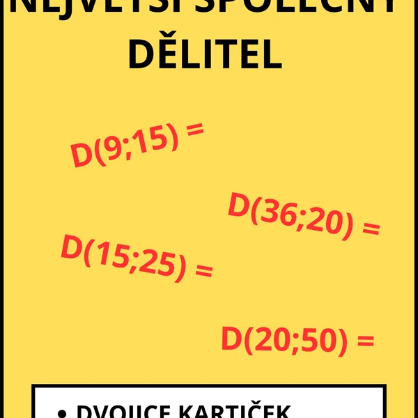 Největší společný dělitel - kartičky k procvičování