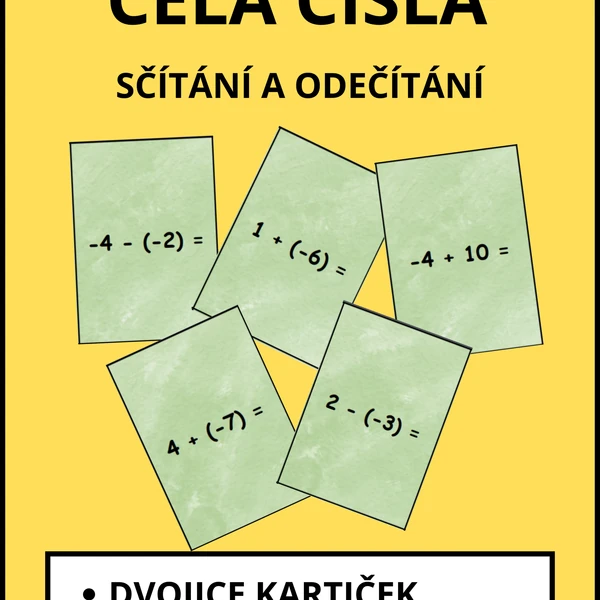 Celá čísla (+,-) - kartičky k procvičování