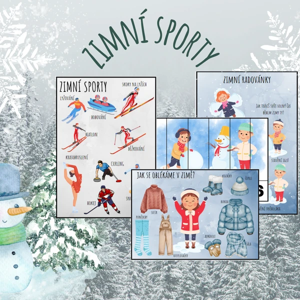 Zimní sporty, zimní radovánky, obrázkový materiál, zima, oblékání, já mám- kdo má, kolíčka