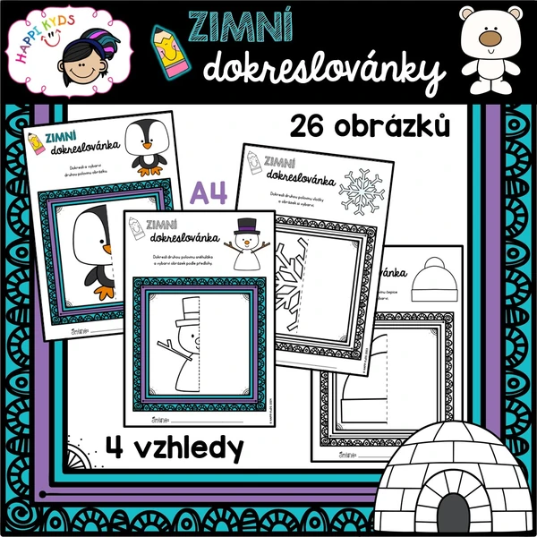 ZIMNÍ DOKRESLOVÁNKY - pracovní listy/mazačky