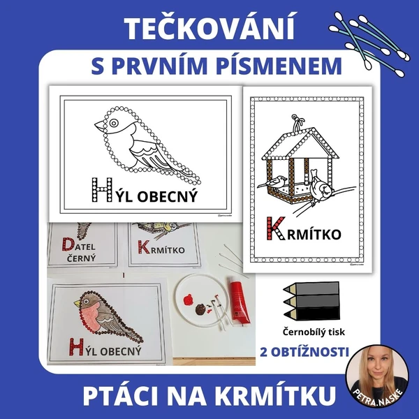 Tečkování (s prvním písmenem) - Ptáci na krmítku