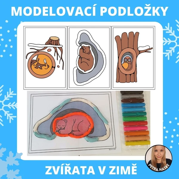 Zvířata v zimě - modelovací podložky (omalovánky)