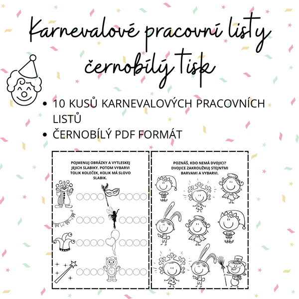 Karnevalové pracovní listy - černobílé