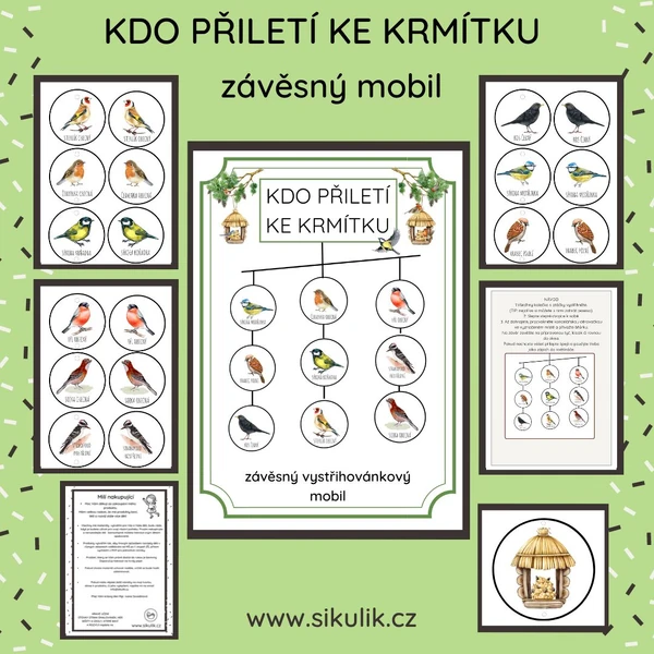 KDO PŘILETÍ KE KRMÍTKU závěsný mobil