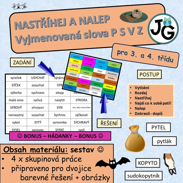 Nastříhej a nalep vyjmenovaná slova P S V Z