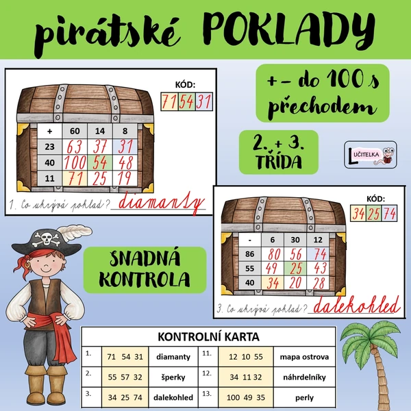 Poklady - sčítání a odčítání do 100