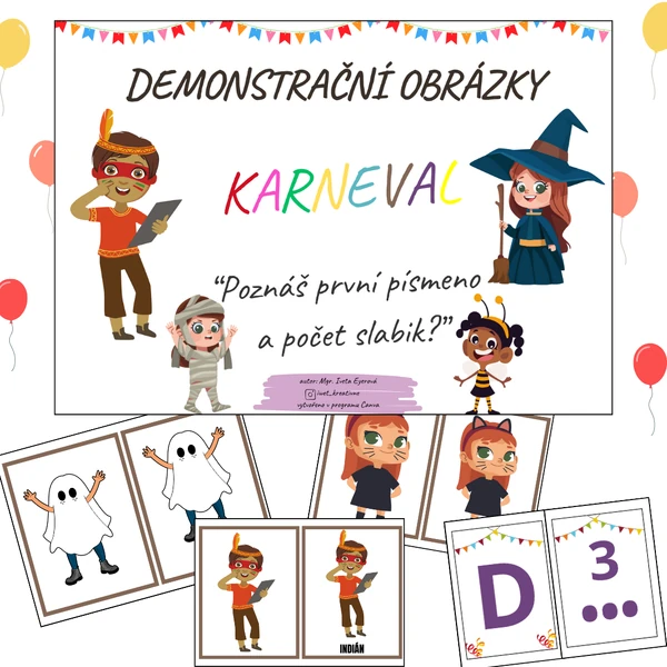 KARNEVAL - "Poznáš první písmeno nebo počet slabik? "(demonstrační obrázky)
