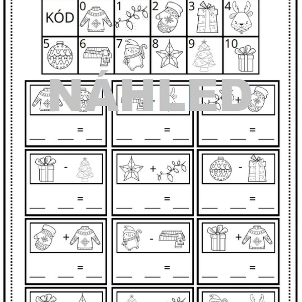 zimní matematika do 10 (kódování podle obrázků)