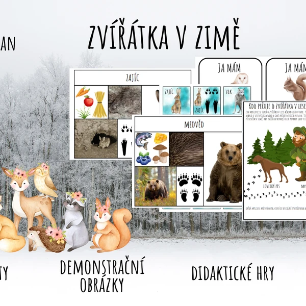 Zvířátka v zimě, Lesní zvířátka, Zvířátka z lesa