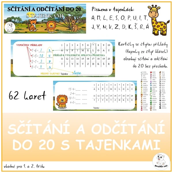 Sčítání a odčítání do 20 s tajenkami 