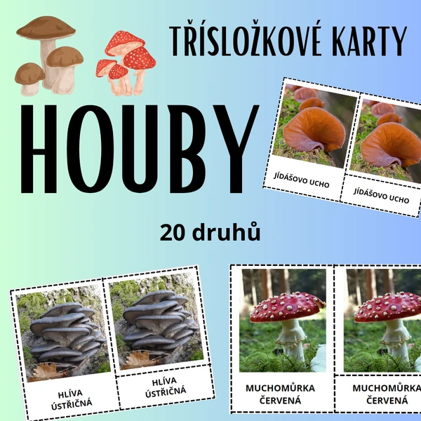 HOUBY - třísložkové karty (20 druhů)