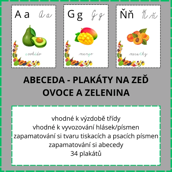Abeceda - plakáty na zeď, ovoce a zelenina