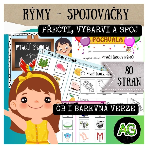 RÝMY - SPOJOVÁNÍ RÝMŮ, PŘEČTI - SPOJ - VYBARVI