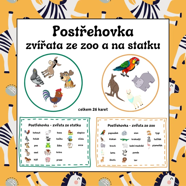 Postřehovka - zvířata ze zoo a ze statku